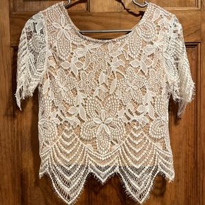 Express Lace Overlay Crop Tee